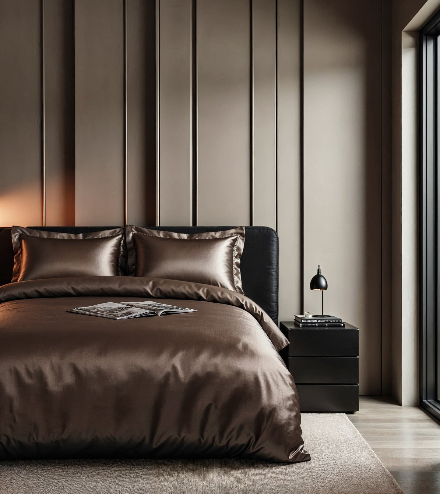 Tamsiai rudas kreminės taupe spalvos Glossy dirbtinio šilko patalynės komplektas