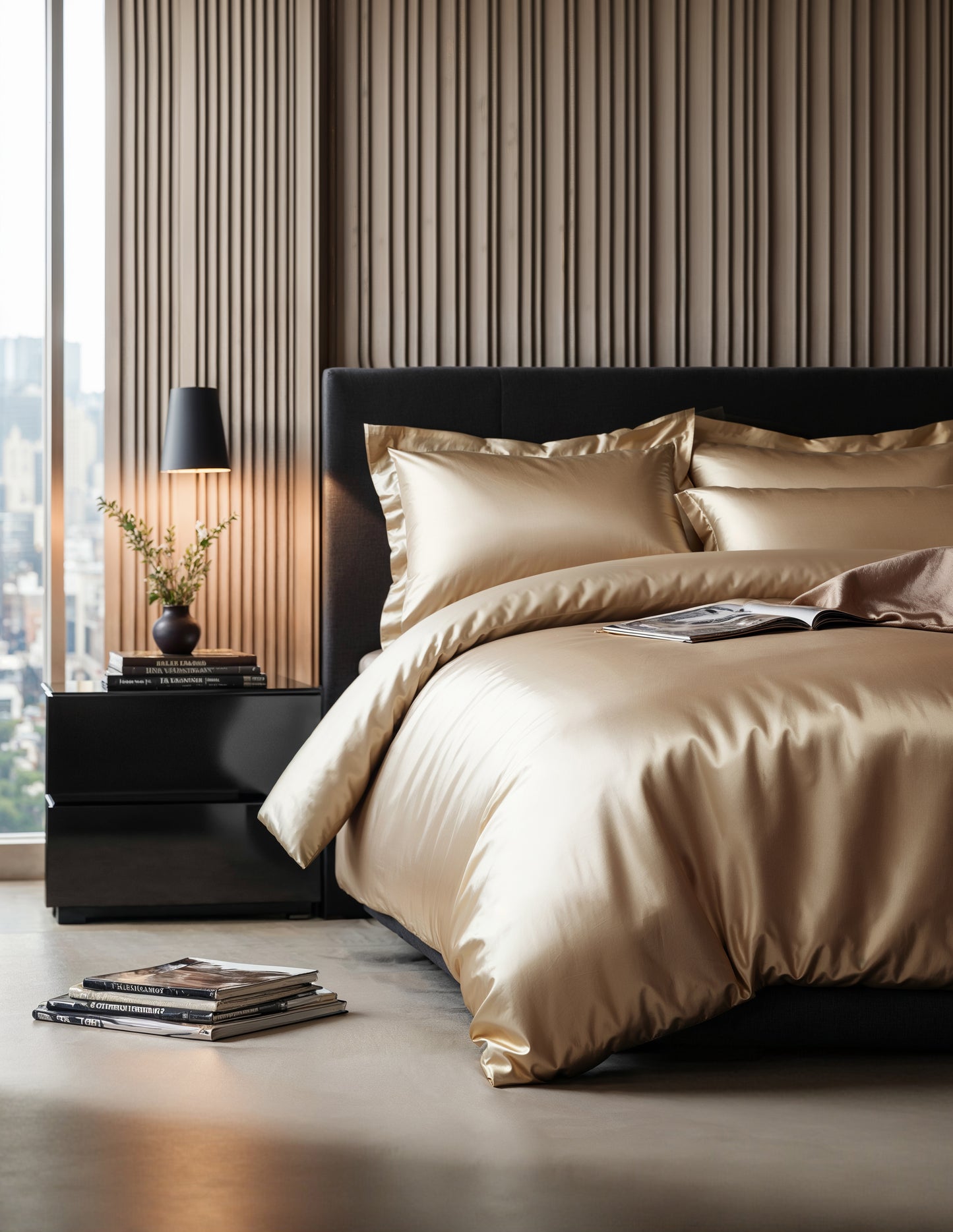 Rudai kreminės taupe spalvos Glossy dirbtinio šilko patalynės komplektas