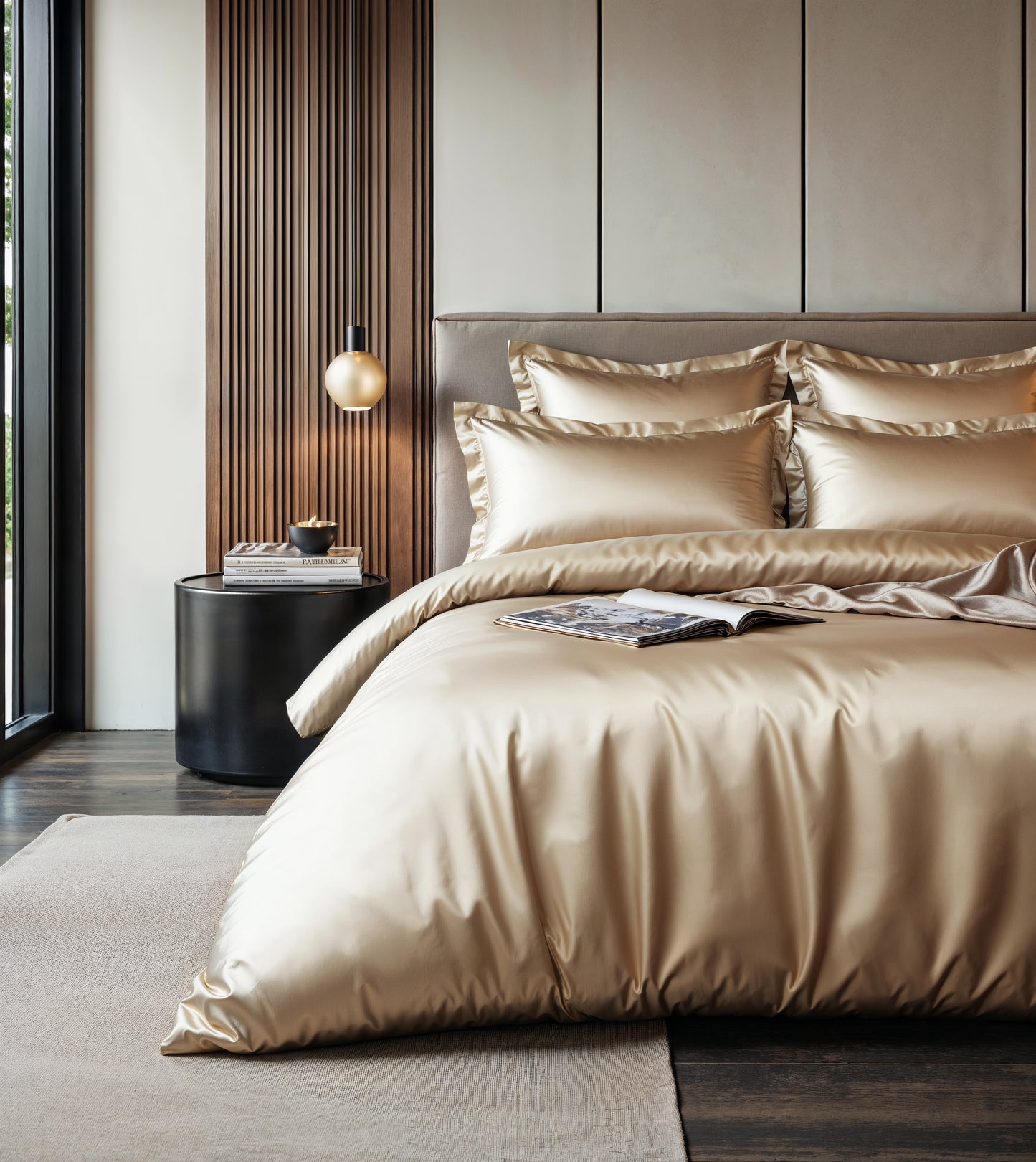 Rudai kreminės taupe spalvos Glossy dirbtinio šilko patalynės komplektas