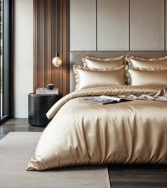 Rudai kreminės taupe spalvos Glossy dirbtinio šilko patalynės komplektas