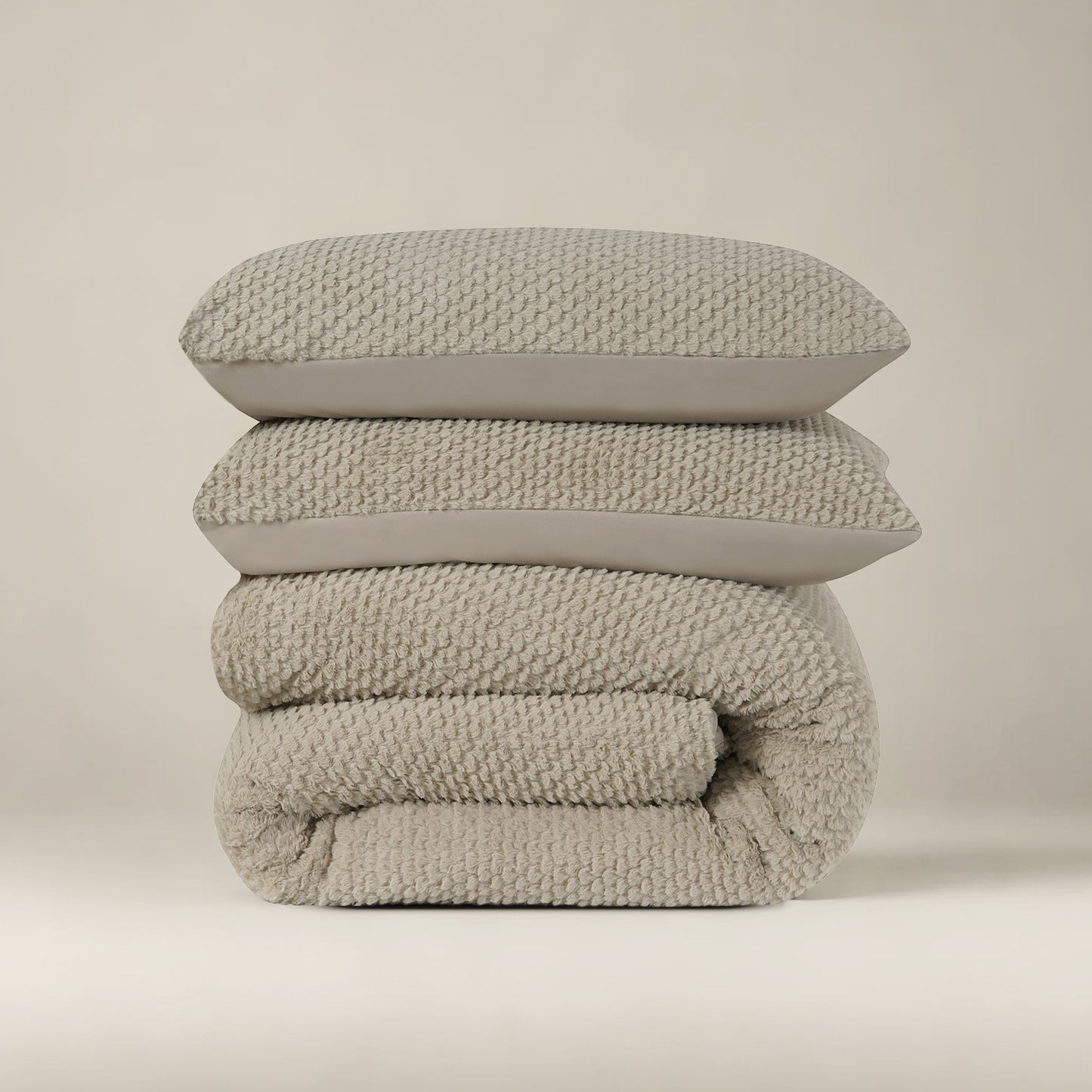 Smėlio spalvos pliušinės patalynės komplektas Teddy