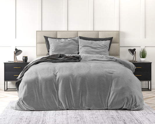 Velvet Uni pilkas pliušinės patalynės komplektas