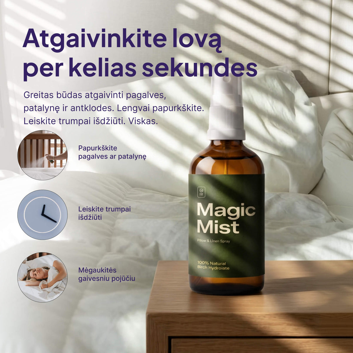 Natūralus beržų purškalas patalynei NOXNOX® Magic Mist